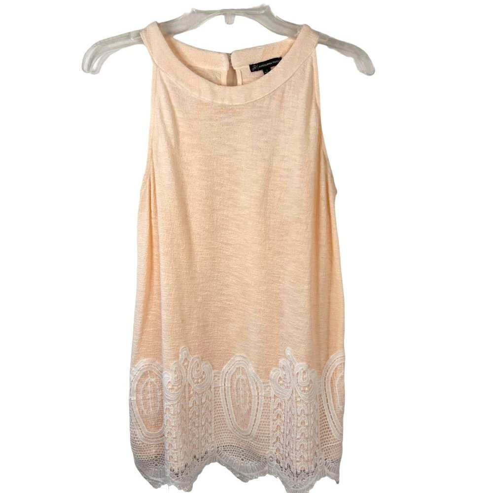 Adrianna Papell Pale Pink Cotton Tank Crochet Hem Women's Size Small EUC